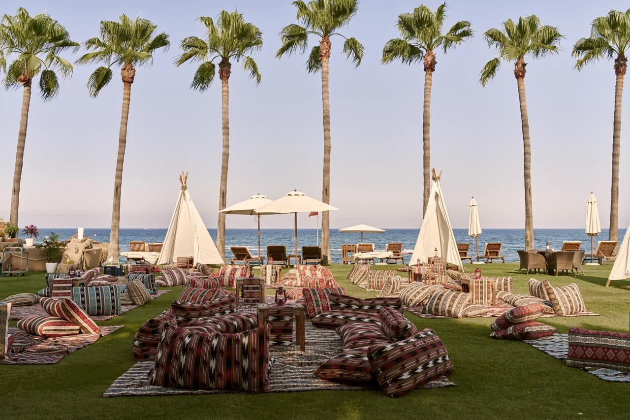 Relaxation area by the resort’s beach